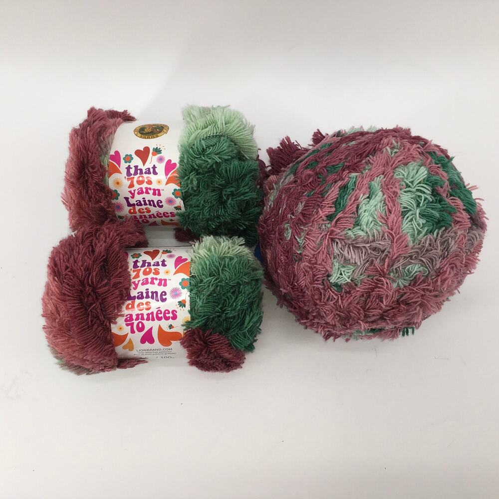 Lion Brand Yarn That 70s Yarn  *LOT OF 5* Cotton Pink Green Chifon Fuzzy Shag